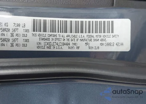 2020 Dodge Durango R/T Awd z USA, uszkodzony, nr VIN 1C4SDJCT4LC184404